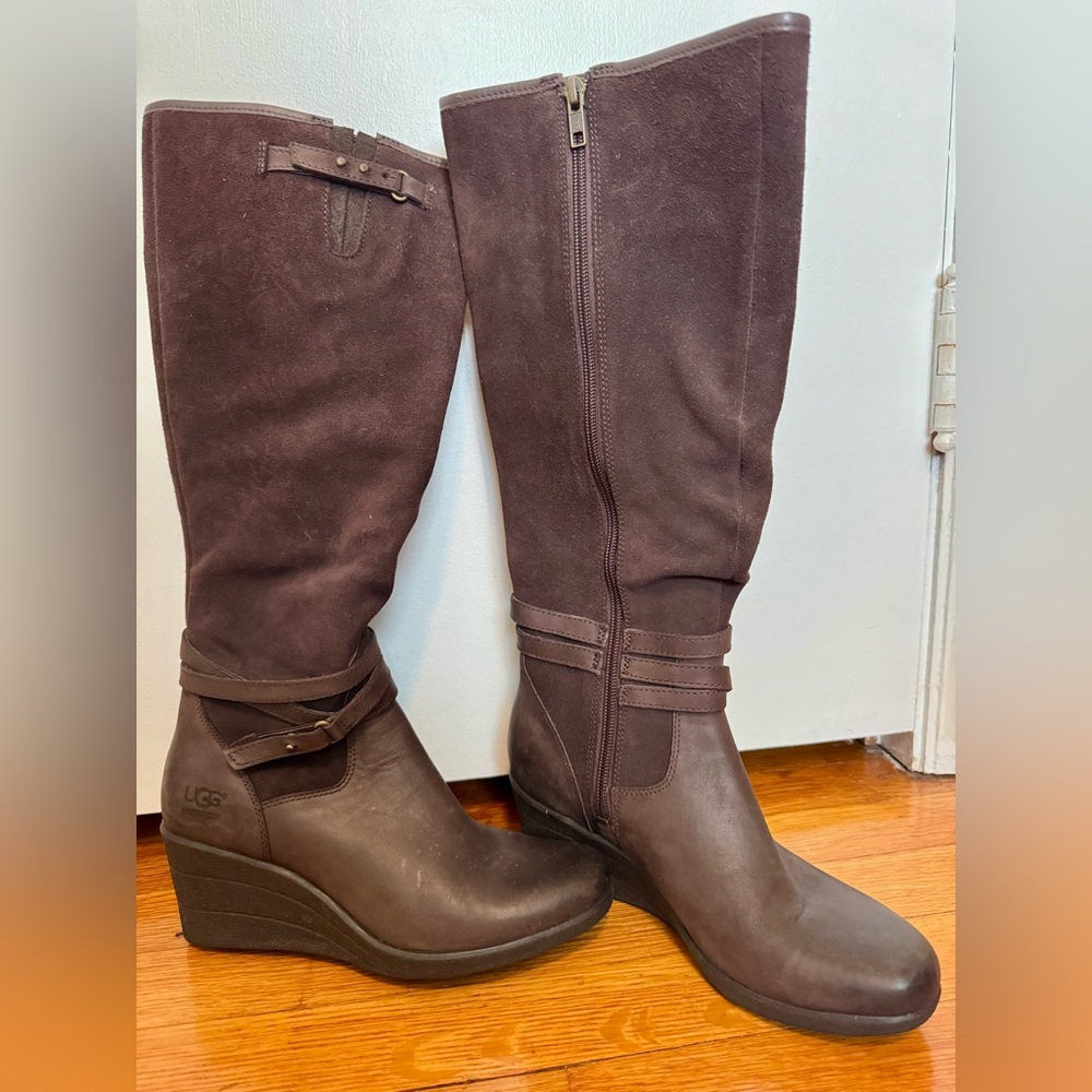 Chocolate Brown Knee High Wedge Boots